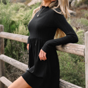  MY DREAM LIFE | Frilled Neck Ribbed Knit Patchwork Mini Dress | S-XL