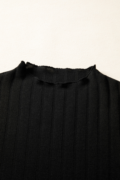 MY DREAM LIFE | Frilled Neck Ribbed Knit Patchwork Mini Dress | S-XL