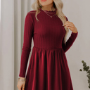  MY DREAM LIFE | Frilled Neck Ribbed Knit Patchwork Mini Dress | S-XL