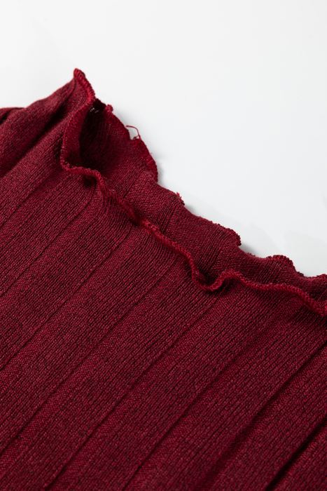 MY DREAM LIFE | Frilled Neck Ribbed Knit Patchwork Mini Dress | S-XL