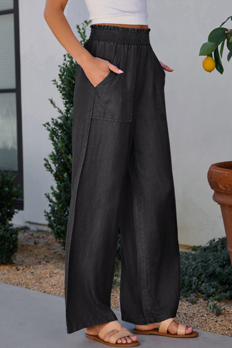 MY DREAM LIFE |Side Pockets High Waist Wide Leg Lightweight Jeans-Like Pants | S-XXL