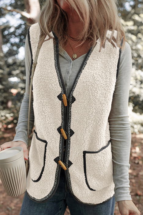 MY DREAM LIFE | Sherpa Contrast Trim Patch Pocket Cartridge Toggle Button Vest