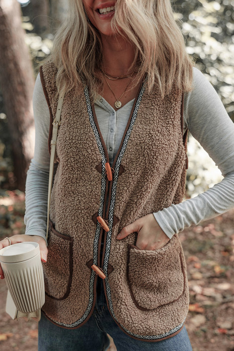 MY DREAM LIFE | Sherpa Contrast Trim Patch Pocket Cartridge Toggle Button Vest