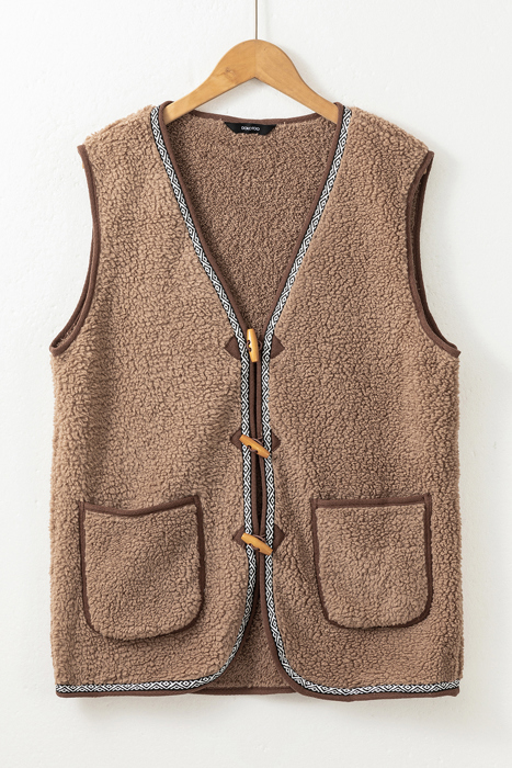 MY DREAM LIFE | Sherpa Contrast Trim Patch Pocket Cartridge Toggle Button Vest