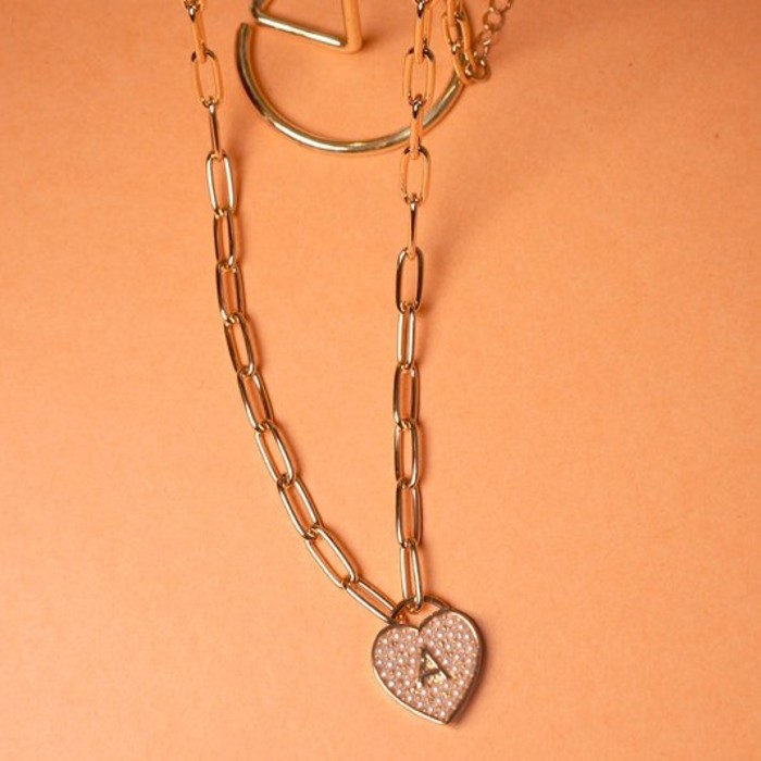 Initial Heart Lock Charm Necklace | Free Shipping