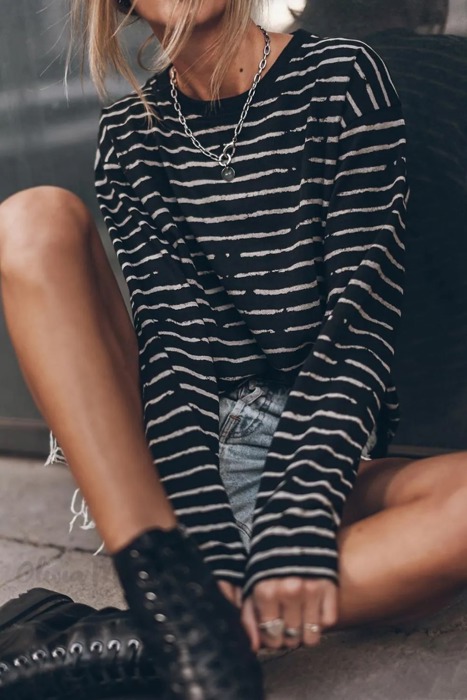 Casual Retro Striped Long Sleeve Top
