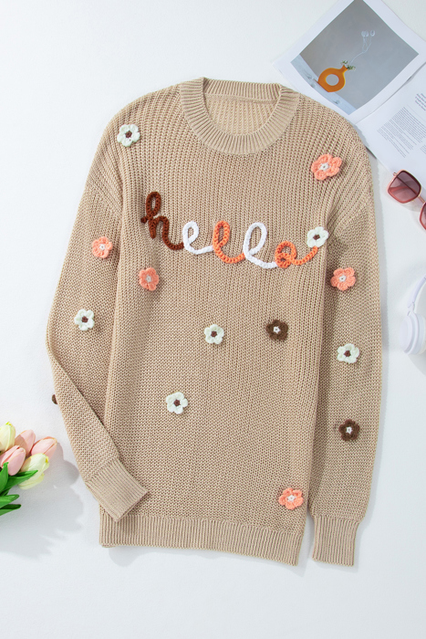 Hello Fall Embroidered Knit Loose Sweater | S-XL