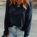 Small Blue MY DREAM LIFE |Textured Round Neck Long Sleeve Top | Free Shipping