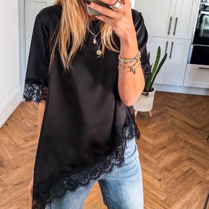 Luxe Asym Lace Satin Top | S-XL