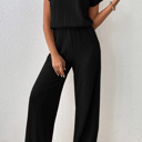  Short Sleeve Wide Leg Ribbed Jumpsuit Loungewear | S-XXL