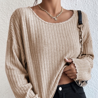 Casual Knit Long Sleeve Drop Shoulder Top | S-XL