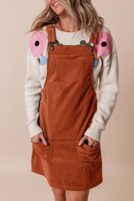MY DREAM LIFE | Front Pockets Corduroy Overall Dress