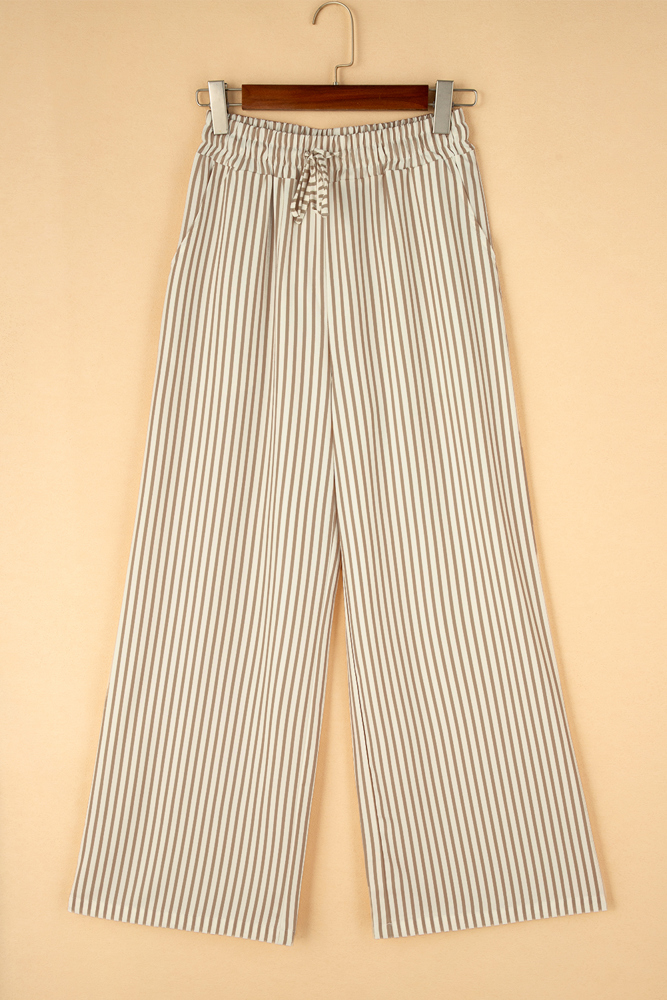 Stripe Wide Leg Adjustable Drawstring Waist Pants | S-3X