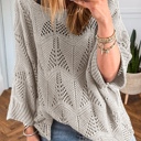 Medium Seagrass Hollow Out Knit Casual Sweater | S-XL