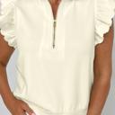 Small Beige Luxe Zip & Ruffle Blouse | S-XL