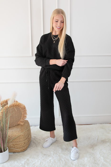 Checkered Textured Top and Pants Set | S-2XL