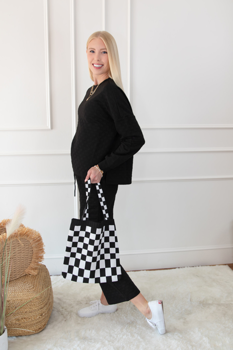 Checkered Textured Top and Pants Set | S-2XL