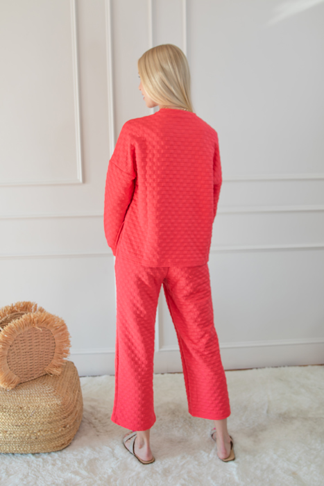 Checkered Textured Top and Pants Set | S-2XL