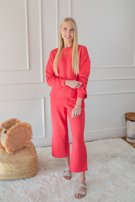 Checkered Textured Top and Pants Set | S-2XL