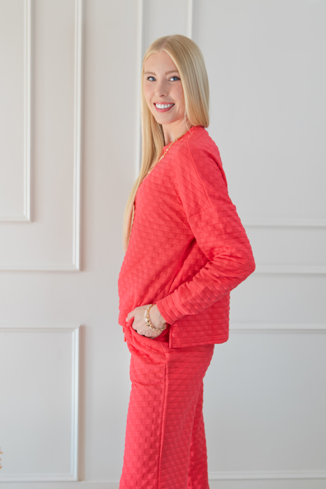 Checkered Textured Top and Pants Set | S-2XL