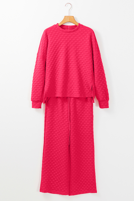 Checkered Textured Top and Pants Set | S-2XL