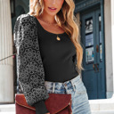  Flower Puff Sleeve Ribbed Knit Top | S-XL