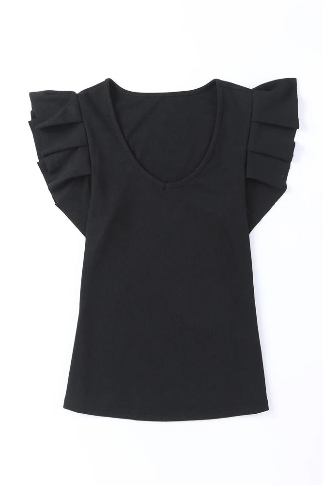 Gorgeous Ruffle Sleeve Ribbed Top