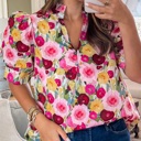  Floral Frilled  Puff Short Sleeve Blouse | S-XL