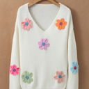  Crochet Flower V Neck Sweater