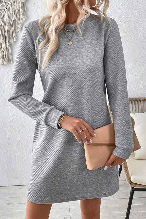 MY DREAM LIFE | Textured Long Sleeve Side Pockets Shift Dress