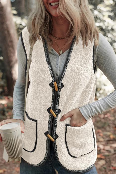 MY DREAM LIFE | Sherpa Contrast Trim Patch Pocket Cartridge Toggle Button Vest