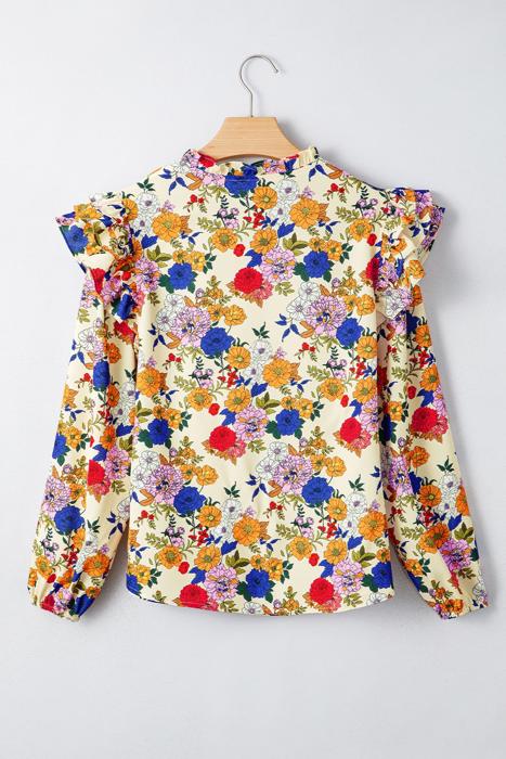 Floral Charm Ruffle Shoulder Blouse | S-XL