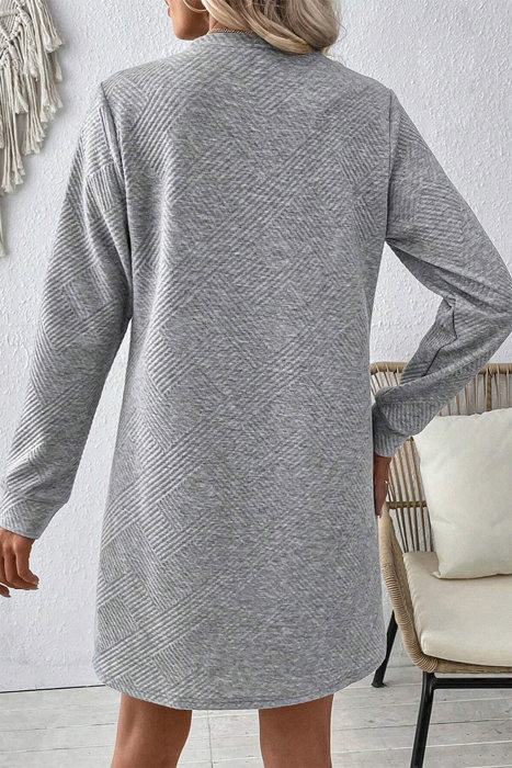 MY DREAM LIFE | Textured Long Sleeve Side Pockets Shift Dress