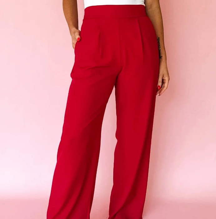 Pull On Pleated Detail High Elastic Waist Loose Straight Pants with Pockets | S- XL
