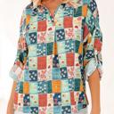 Small Sky Blue Spring Boho Bloom Print Roll Up Sleeve Blouse | S-XL