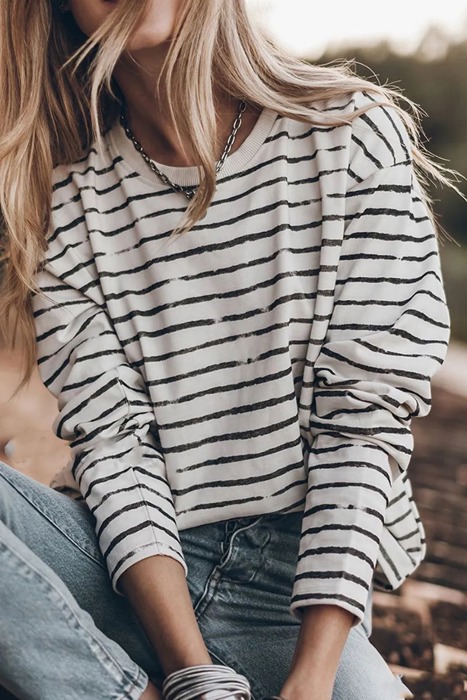 Casual Retro Striped Long Sleeve Top