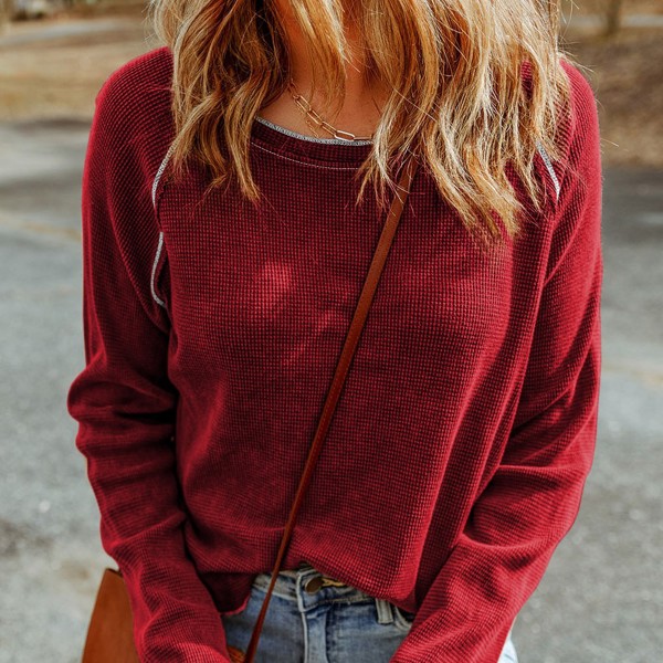 Textured Round Neck Long Sleeve Top