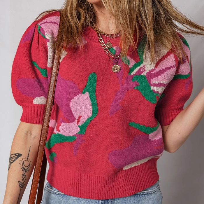 MY DREAM LIFE | Puff Sleeve Print Everyday Sweater | S-XL