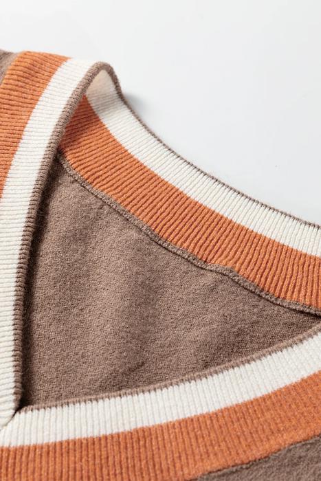 MY DREAM LIFE | Contrast Striped Trim V Neck Varsity Light Sweater | S-XL