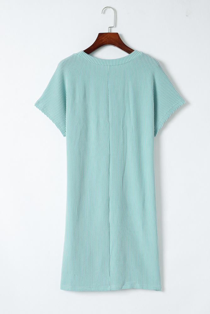 Ribbed Pocket Short Sleeve Midi Shirt Dress | Free Shipping