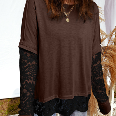 Sheer Lace Patchwork Casual Long Sleeve Tee | S- XL