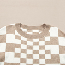  Checkered Drop Shoulder Round Neck Sweater