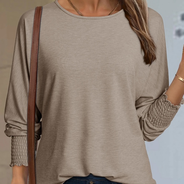MY DREAM LIFE | Solid Shirred Cuff Daily Long sleeve Top | S-XL