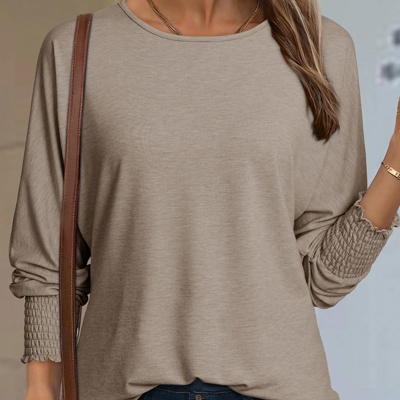 MY DREAM LIFE | Solid Shirred Cuff Daily Long sleeve Top | S-XL