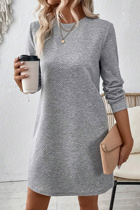 MY DREAM LIFE | Textured Long Sleeve Side Pockets Shift Dress