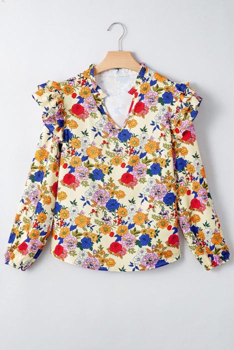 Floral Charm Ruffle Shoulder Blouse | S-XL