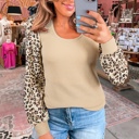 Small Apricot Leopard Touch Patchwork Top | S-XL