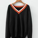 MY DREAM LIFE | Contrast Striped Trim V Neck Varsity Light Sweater | S-XL