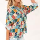  Spring Boho Bloom Print Roll Up Sleeve Blouse | S-XL