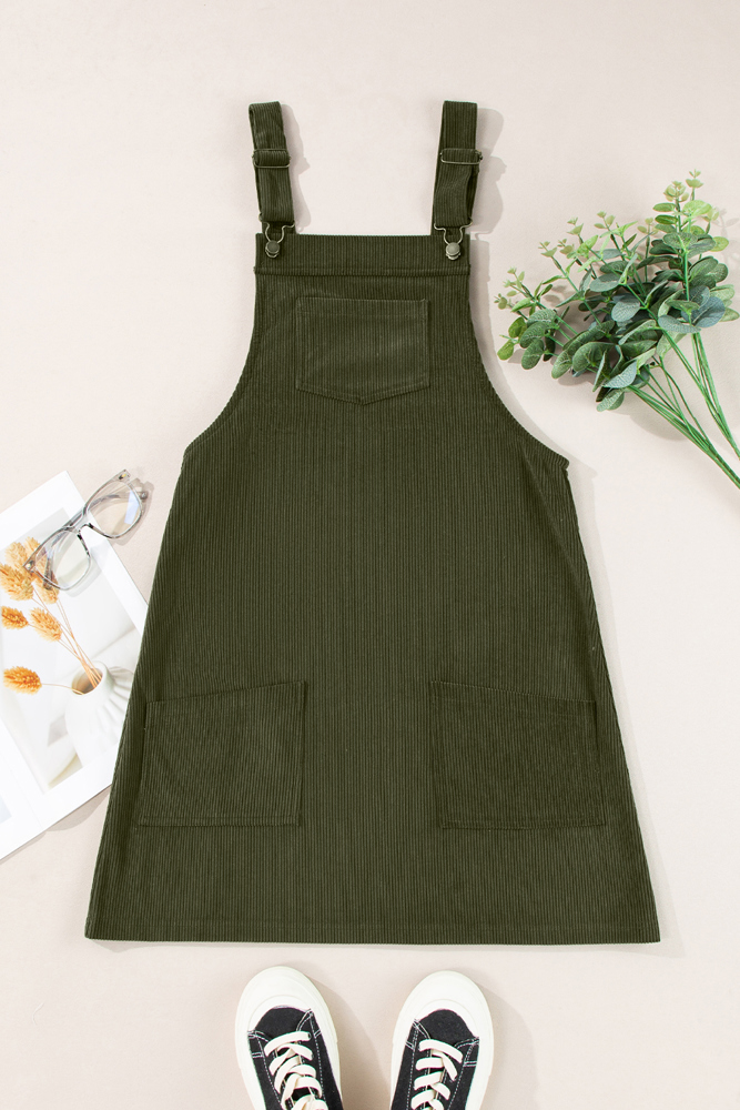 Front Pockets Corduroy Overall Dress